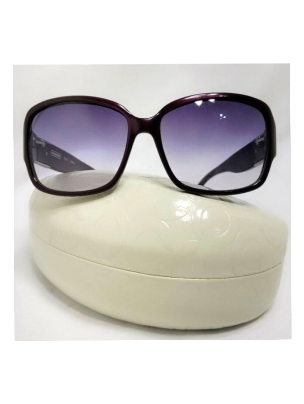 Coach Oversized Round Gradient Purple Sunglasses S2025 and Embossed Case